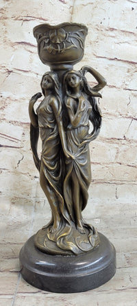 Art Deco Twin Sister Candle Holder Bronze Sculpture by Kassin