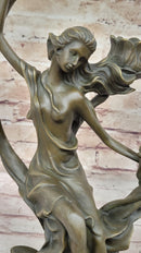 Art Nouveau Candle Holder Female Figure Bronze by Kassin