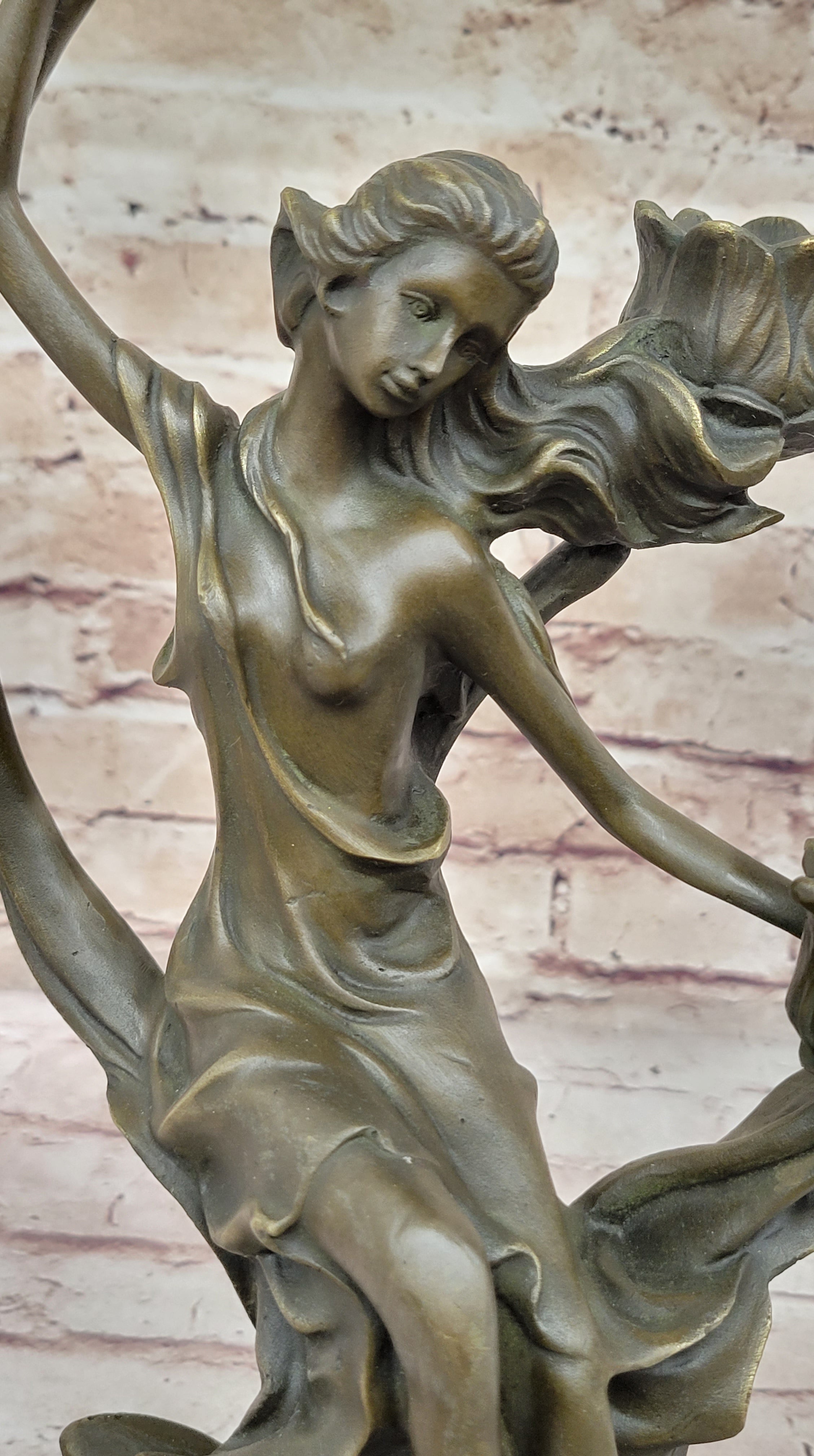 Art Nouveau Candle Holder Female Figure Bronze by Kassin