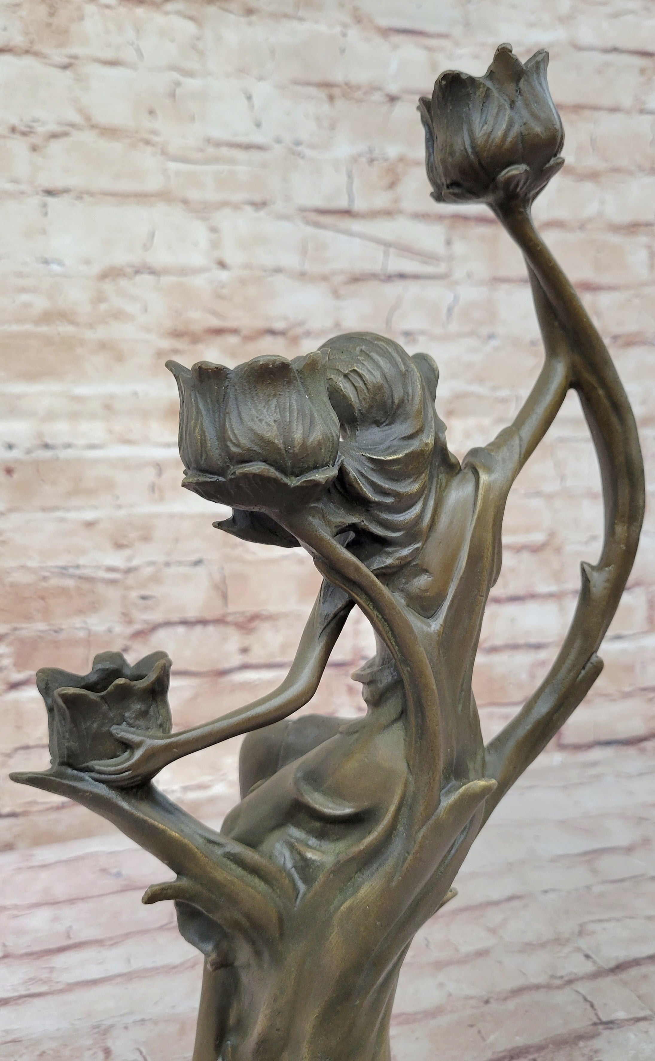 Art Nouveau Candle Holder Female Figure Bronze by Kassin