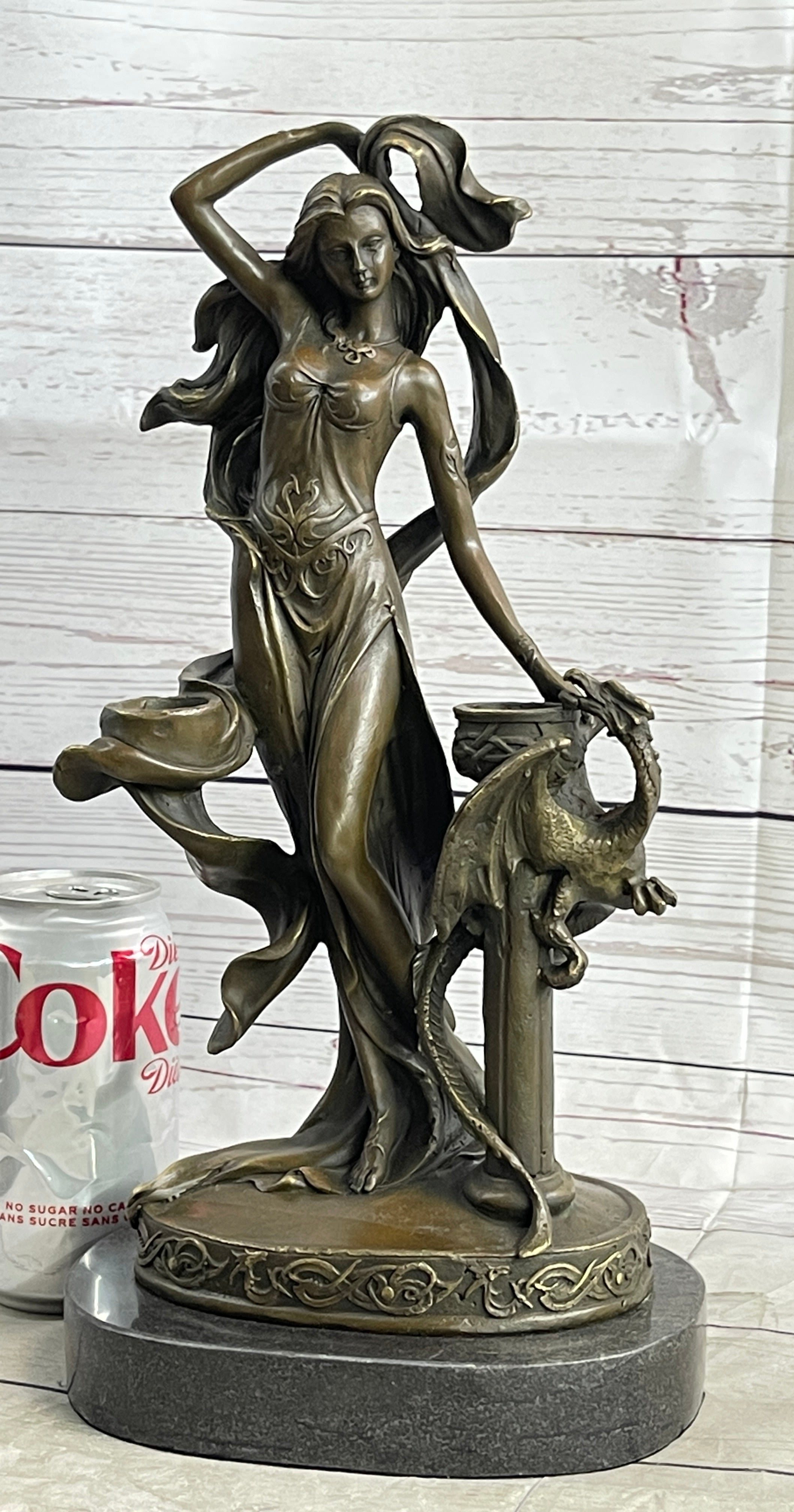 Art Nouveau Dragon Candle Holder Bronze Sculpture