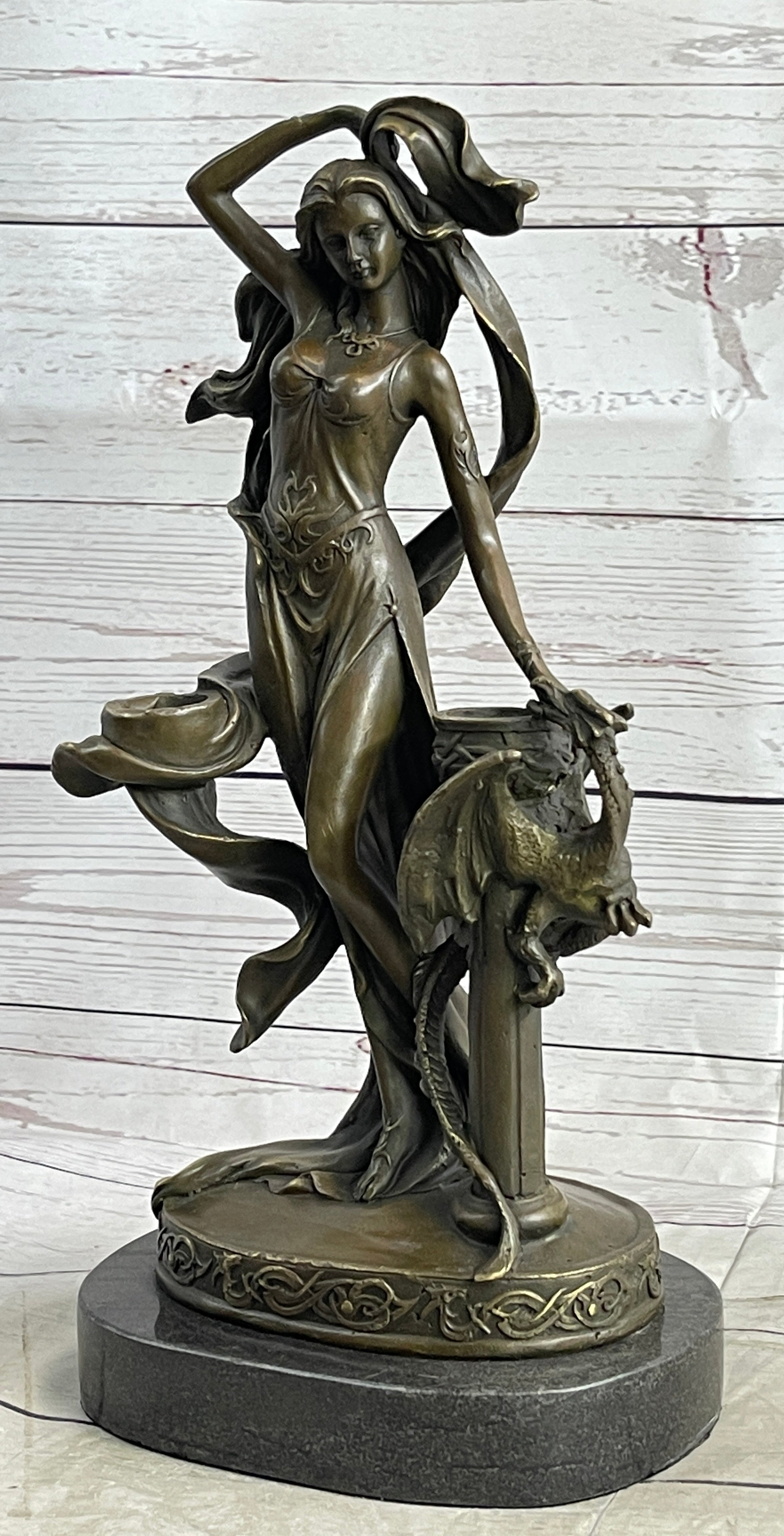 Art Nouveau Dragon Candle Holder Bronze Sculpture