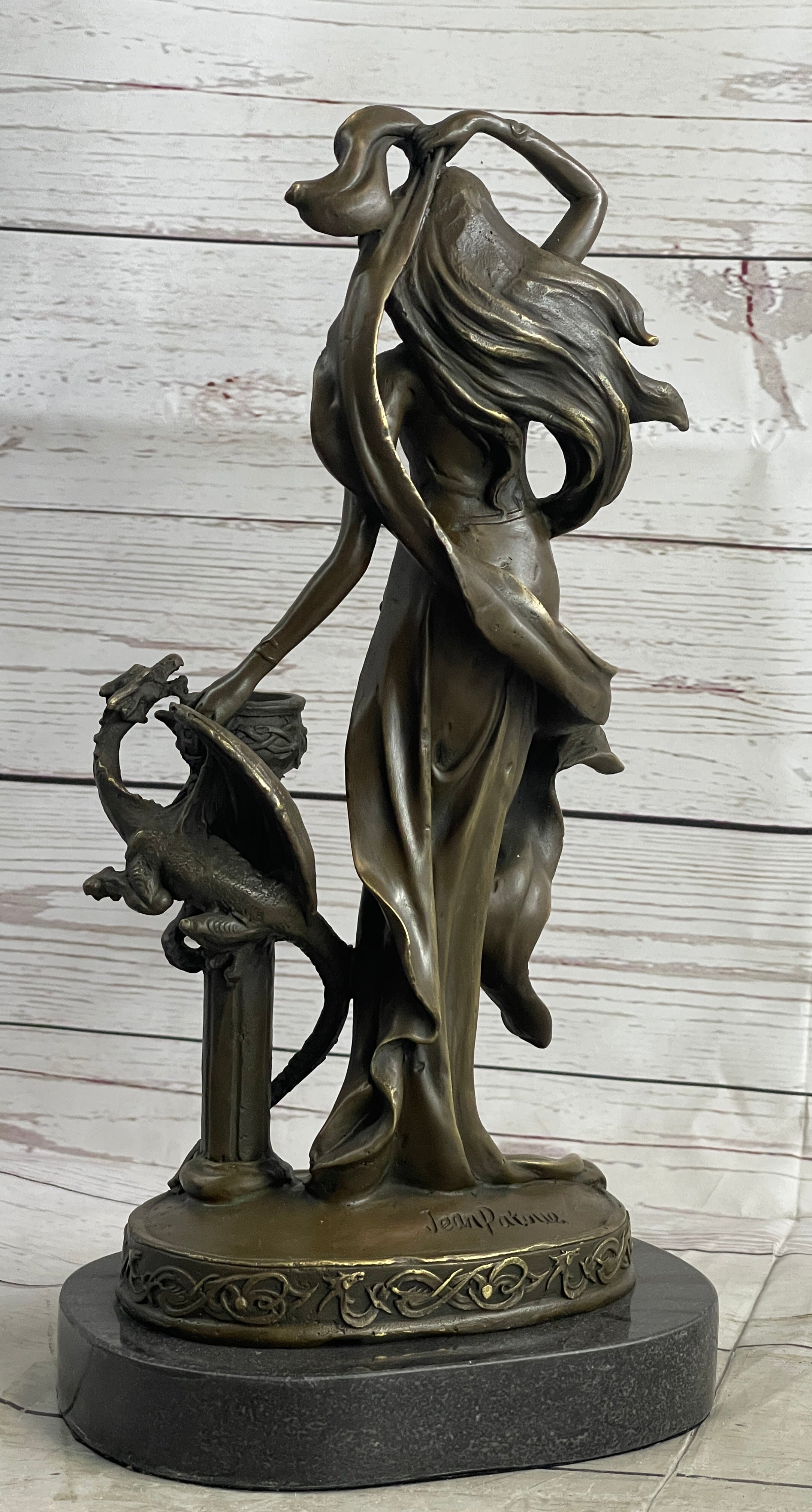 Art Nouveau Dragon Candle Holder Bronze Sculpture