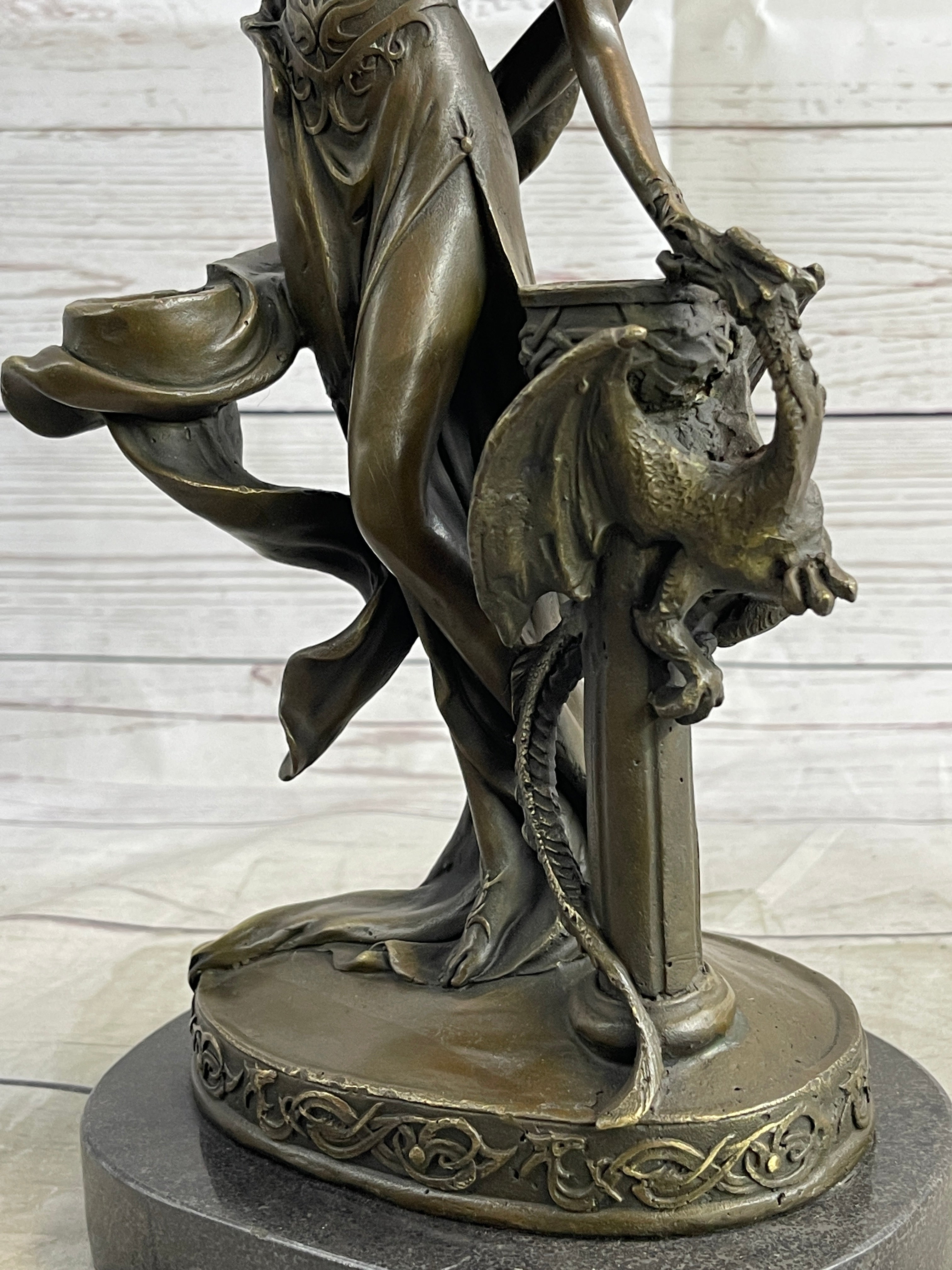 Art Nouveau Dragon Candle Holder Bronze Sculpture