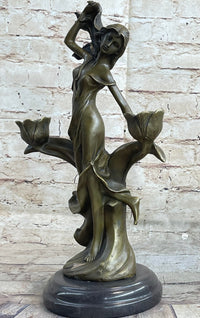 Art Nouveau Female Figure Bronze Candle Holder by Kassin