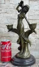 Art Nouveau Female Figure Bronze Candle Holder by Kassin