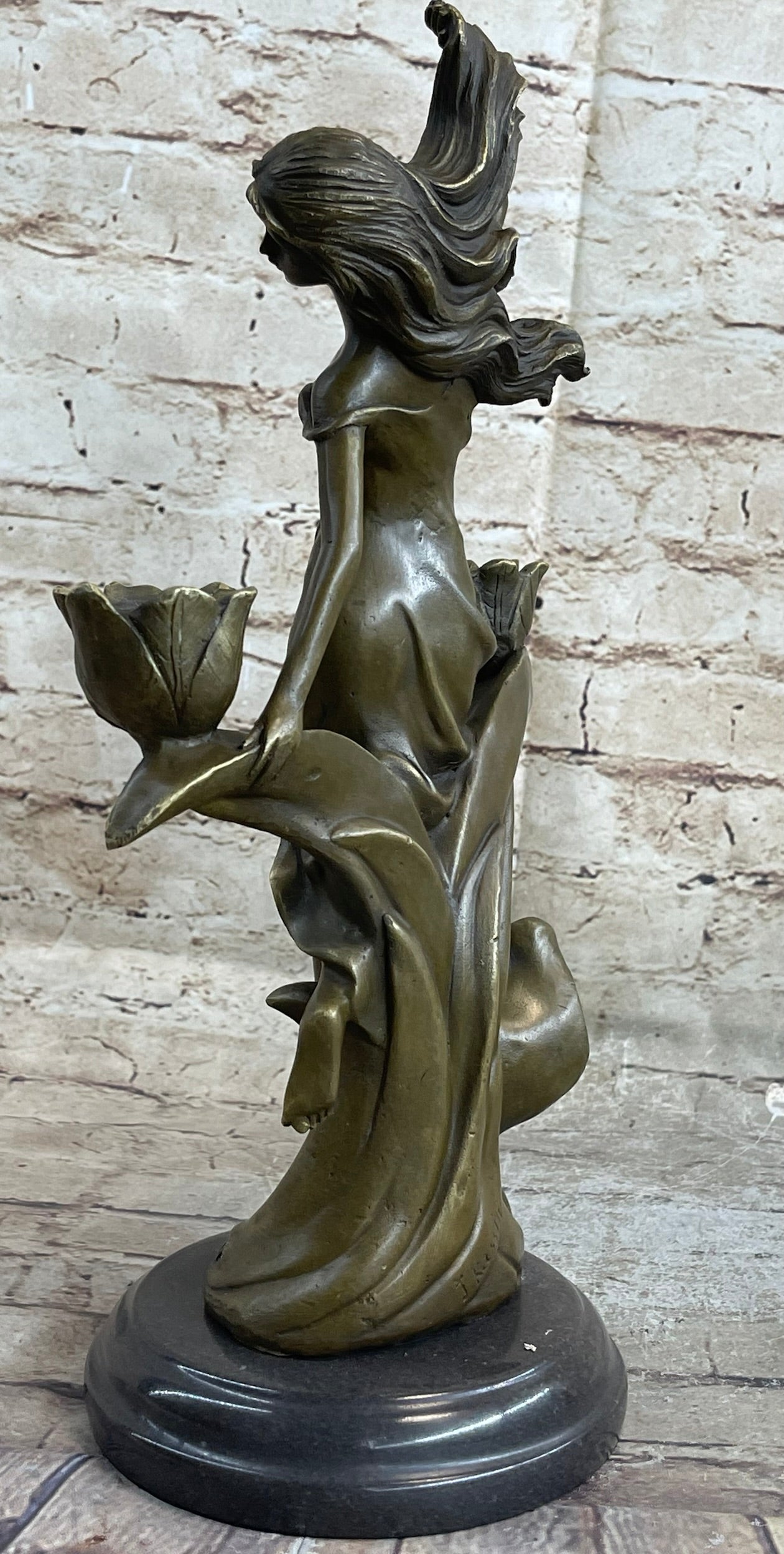 Art Nouveau Female Figure Bronze Candle Holder by Kassin