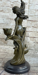 Art Nouveau Female Figure Bronze Candle Holder by Kassin