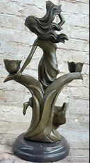 Art Nouveau Female Figure Bronze Candle Holder by Kassin