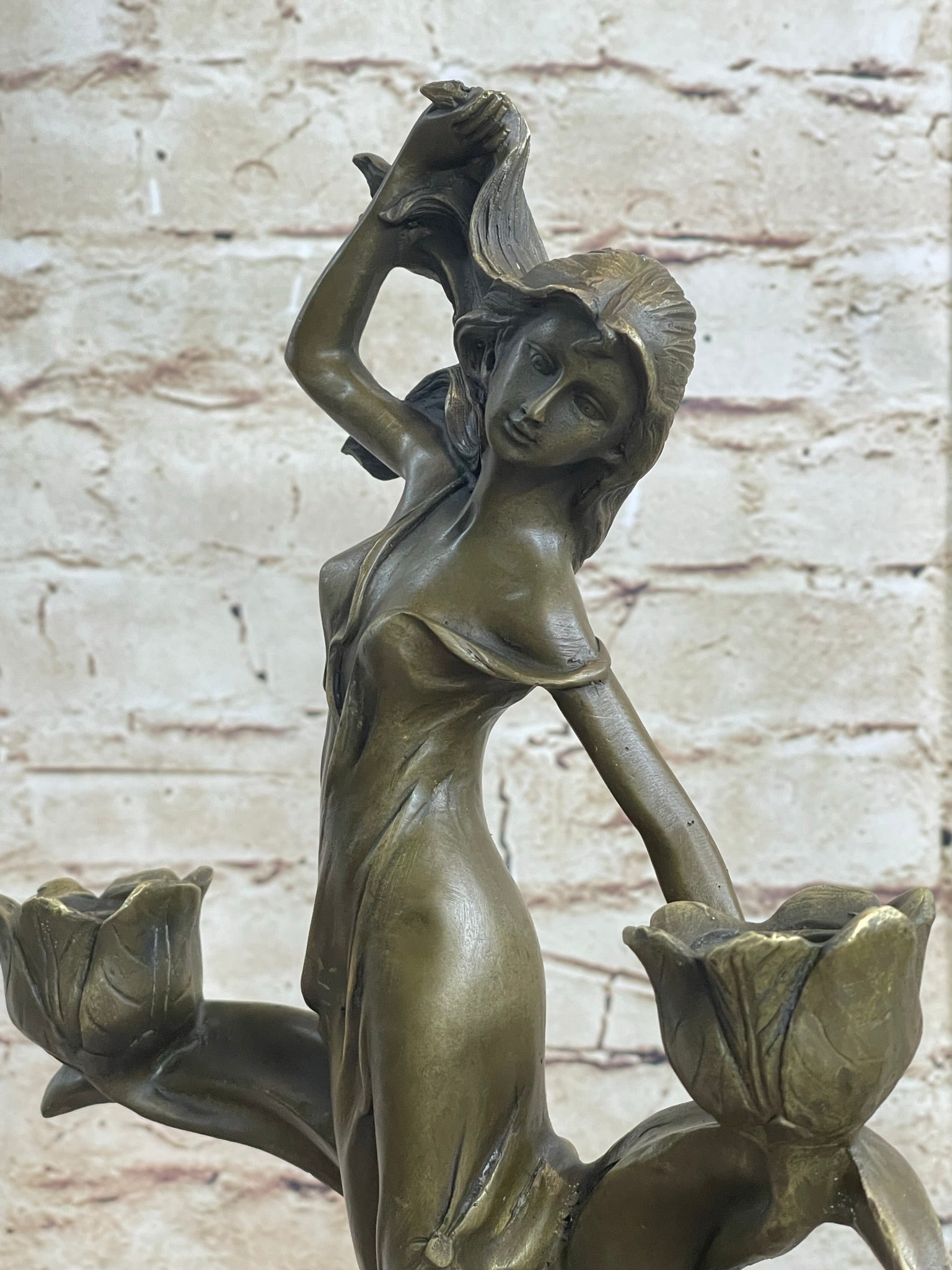 Art Nouveau Female Figure Bronze Candle Holder by Kassin
