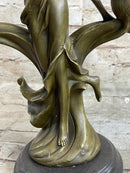Art Nouveau Female Figure Bronze Candle Holder by Kassin
