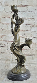 Art Nouveau Floral Female Dancer Bronze Sculpture Candelabra
