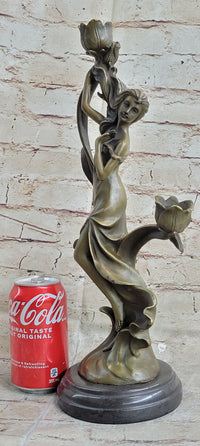 Art Nouveau Floral Female Dancer Bronze Sculpture Candelabra