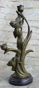 Art Nouveau Floral Female Dancer Bronze Sculpture Candelabra