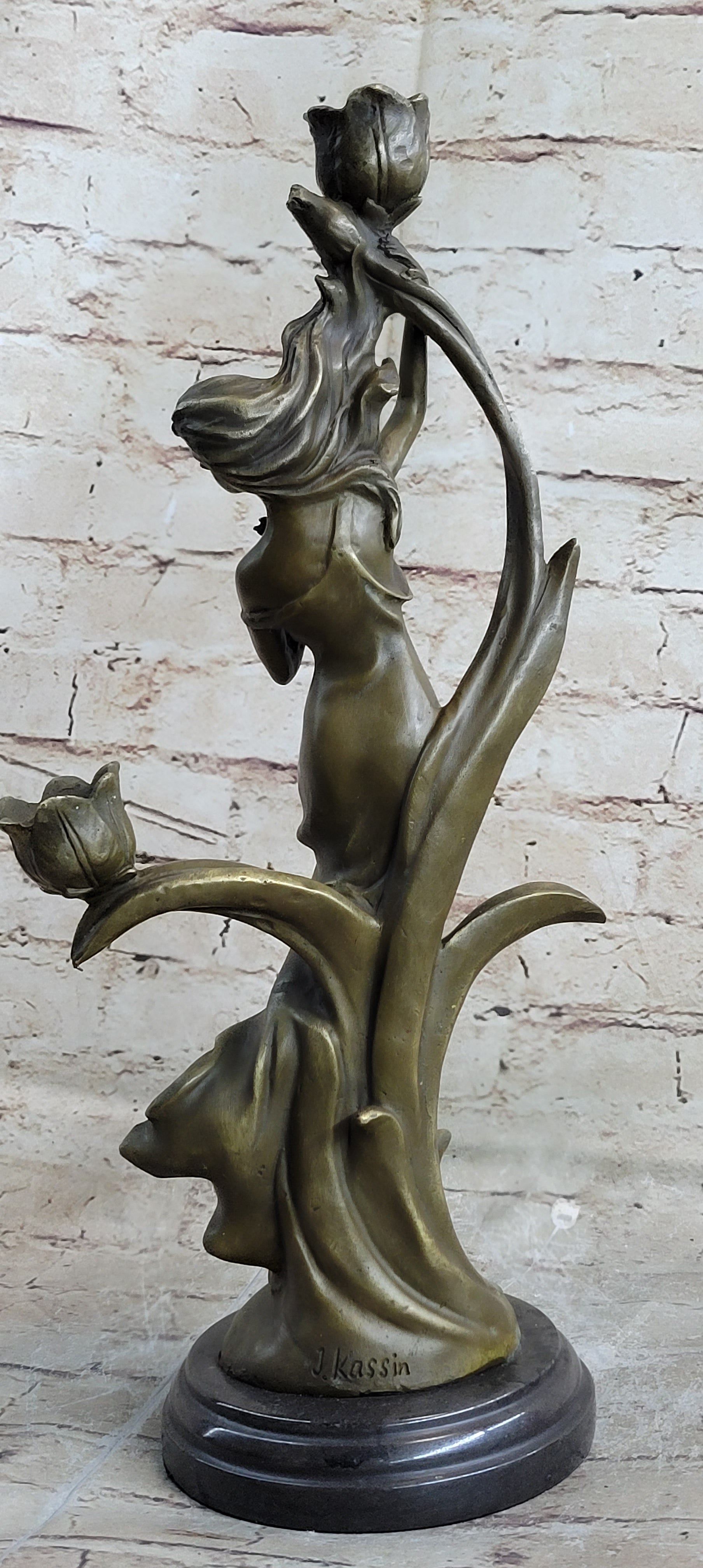 Art Nouveau Floral Female Dancer Bronze Sculpture Candelabra