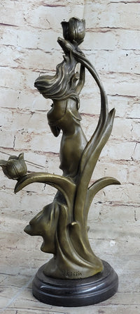 Art Nouveau Floral Female Dancer Bronze Sculpture Candelabra