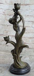 Art Nouveau Floral Female Dancer Bronze Sculpture Candelabra