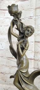 Art Nouveau Floral Female Dancer Bronze Sculpture Candelabra