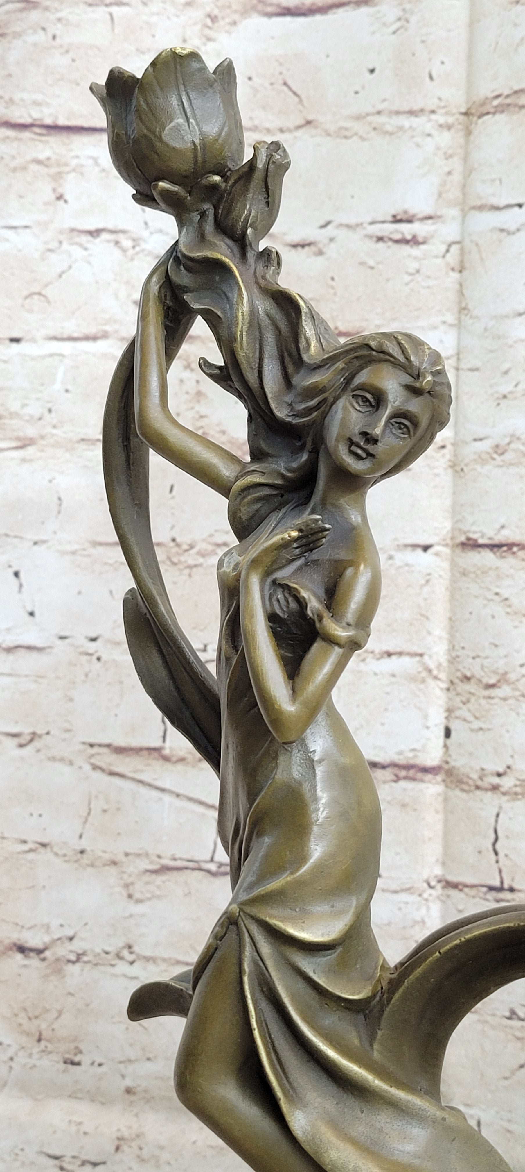 Art Nouveau Floral Female Dancer Bronze Sculpture Candelabra