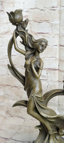 Art Nouveau Floral Female Dancer Bronze Sculpture Candelabra