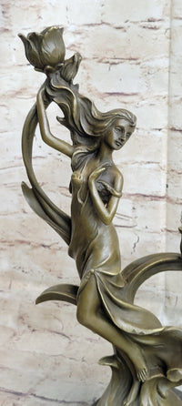 Art Nouveau Floral Female Dancer Bronze Sculpture Candelabra
