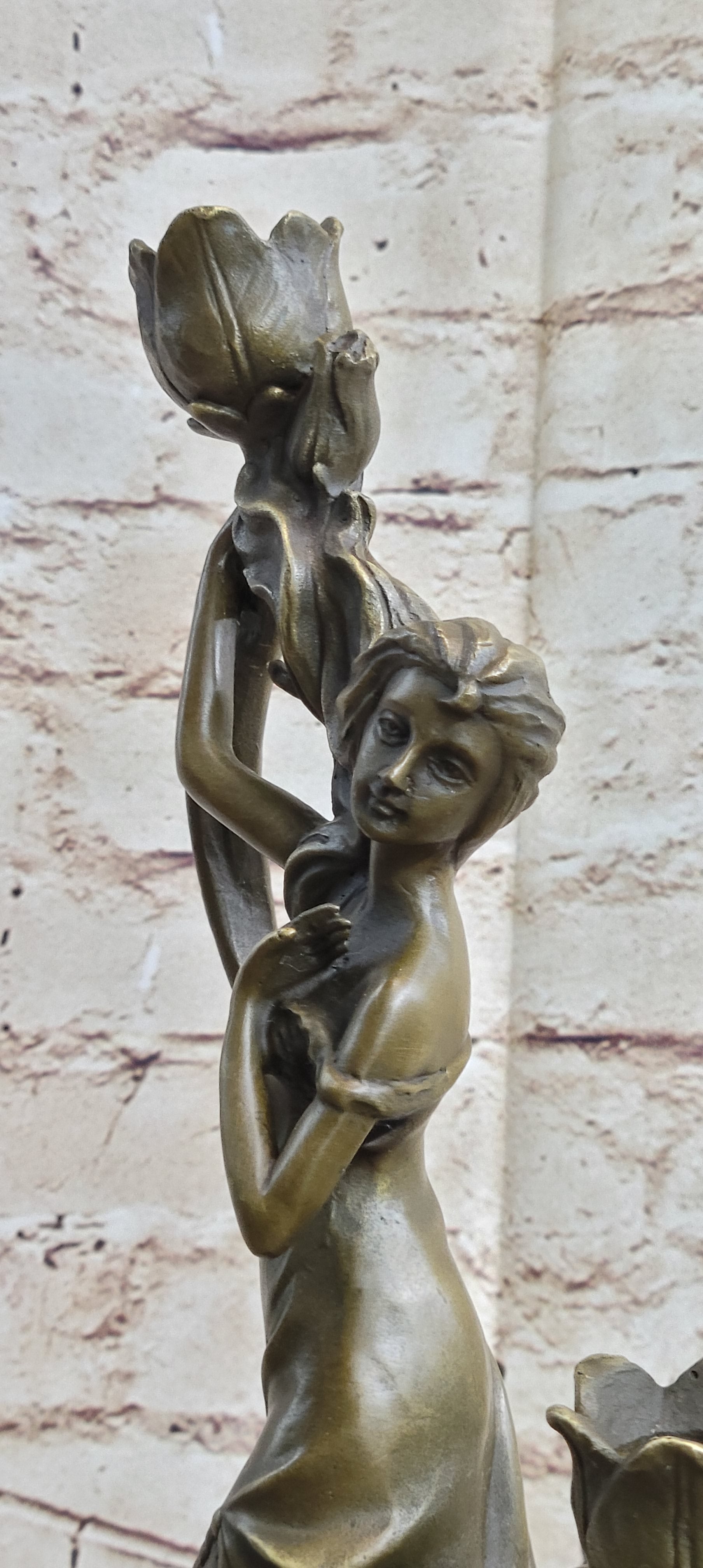 Art Nouveau Floral Female Dancer Bronze Sculpture Candelabra