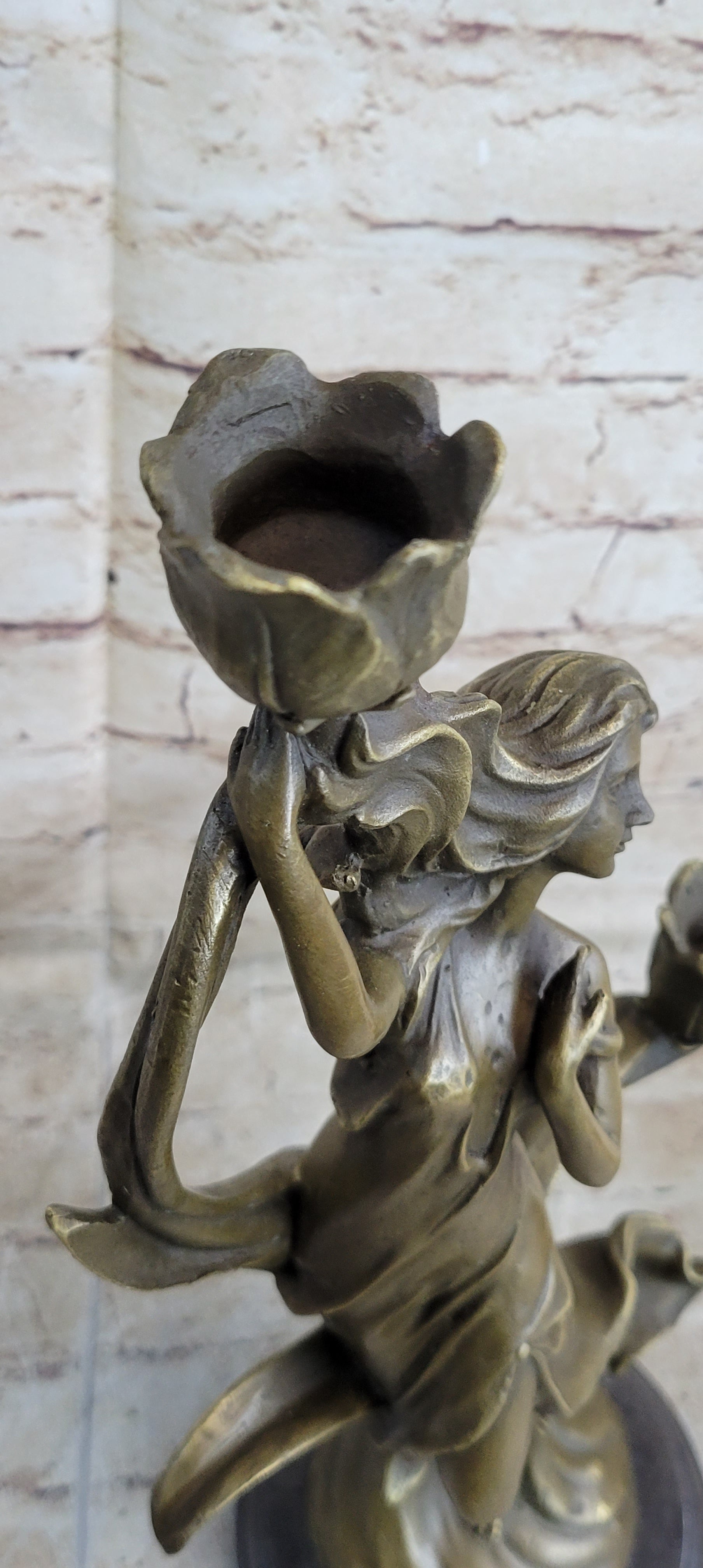 Art Nouveau Floral Female Dancer Bronze Sculpture Candelabra