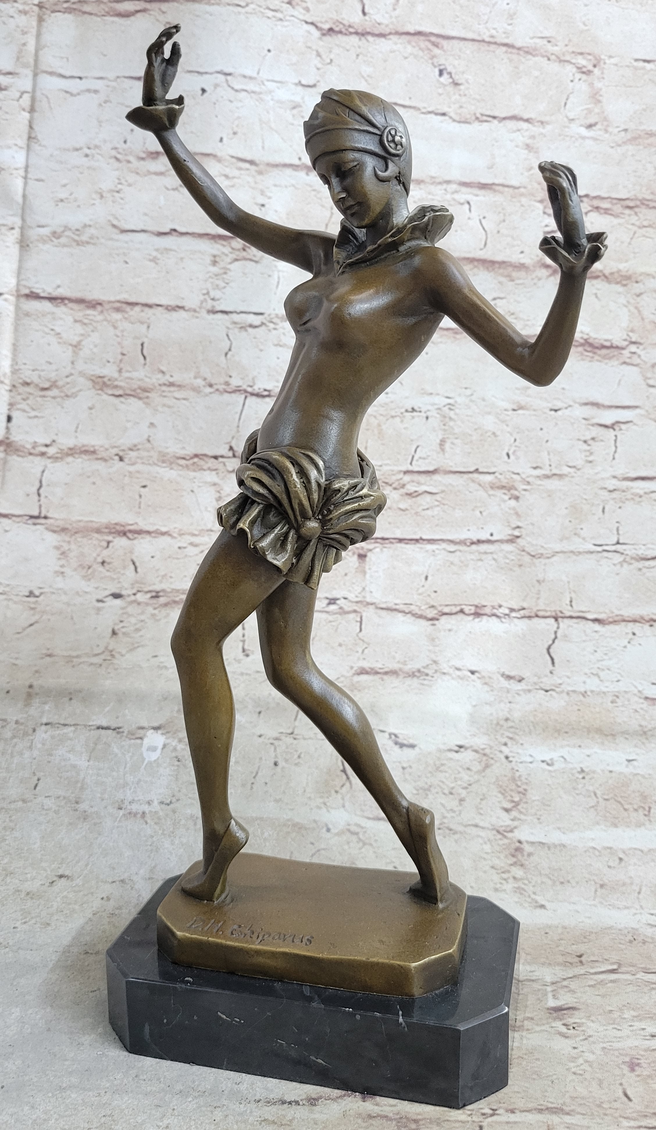 by Lost Wax Semi Nude Chiparus Dancer Bronze Sculpture
