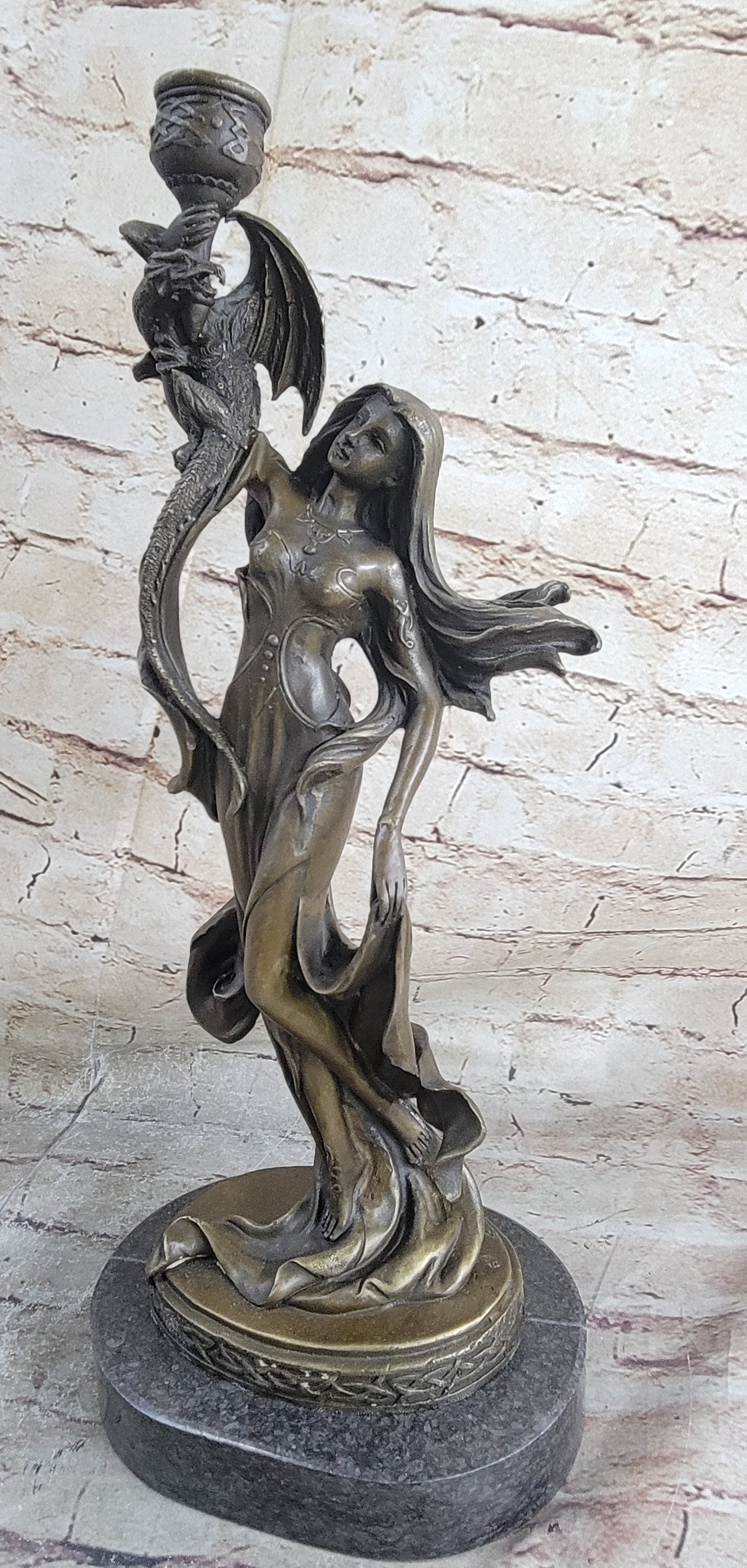 Dragon Lady Bronze Sculpture - Fantasy Mythological Art