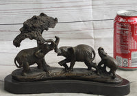 Elephant Family on African Savannah Bronze Metal Sculpture