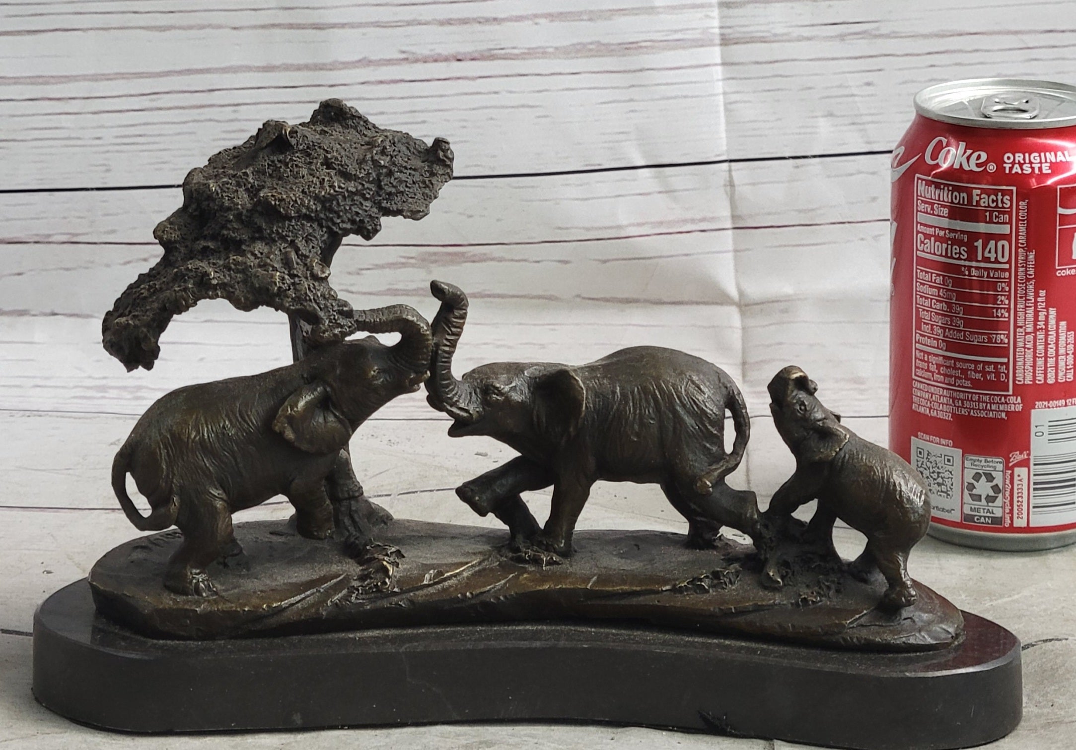 Elephant Family on African Savannah Bronze Metal Sculpture