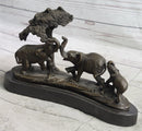 Elephant Family on African Savannah Bronze Metal Sculpture