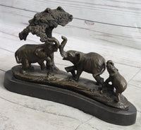 Elephant Family on African Savannah Bronze Metal Sculpture