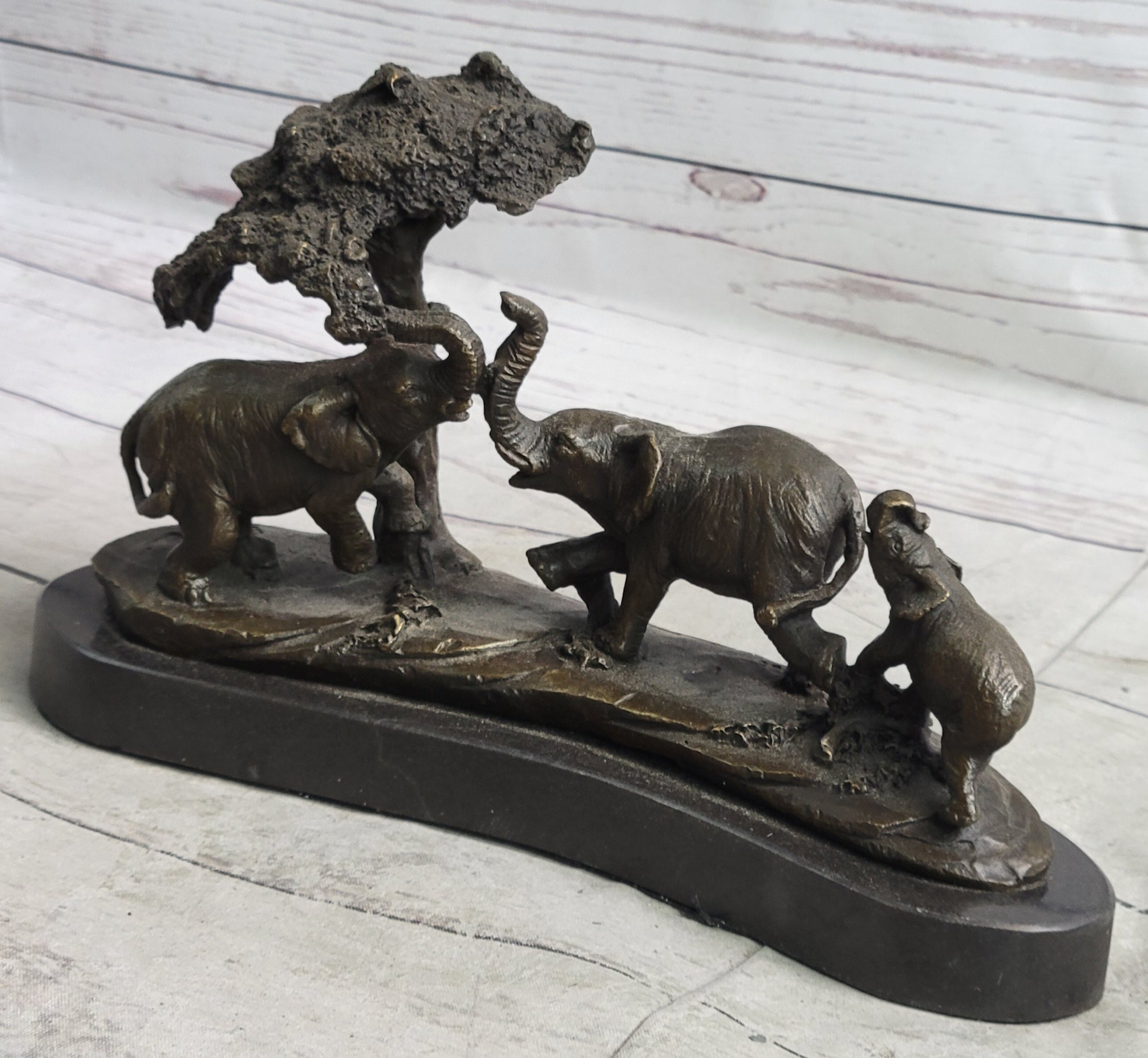 Elephant Family on African Savannah Bronze Metal Sculpture