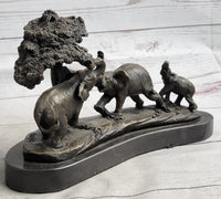 Elephant Family on African Savannah Bronze Metal Sculpture