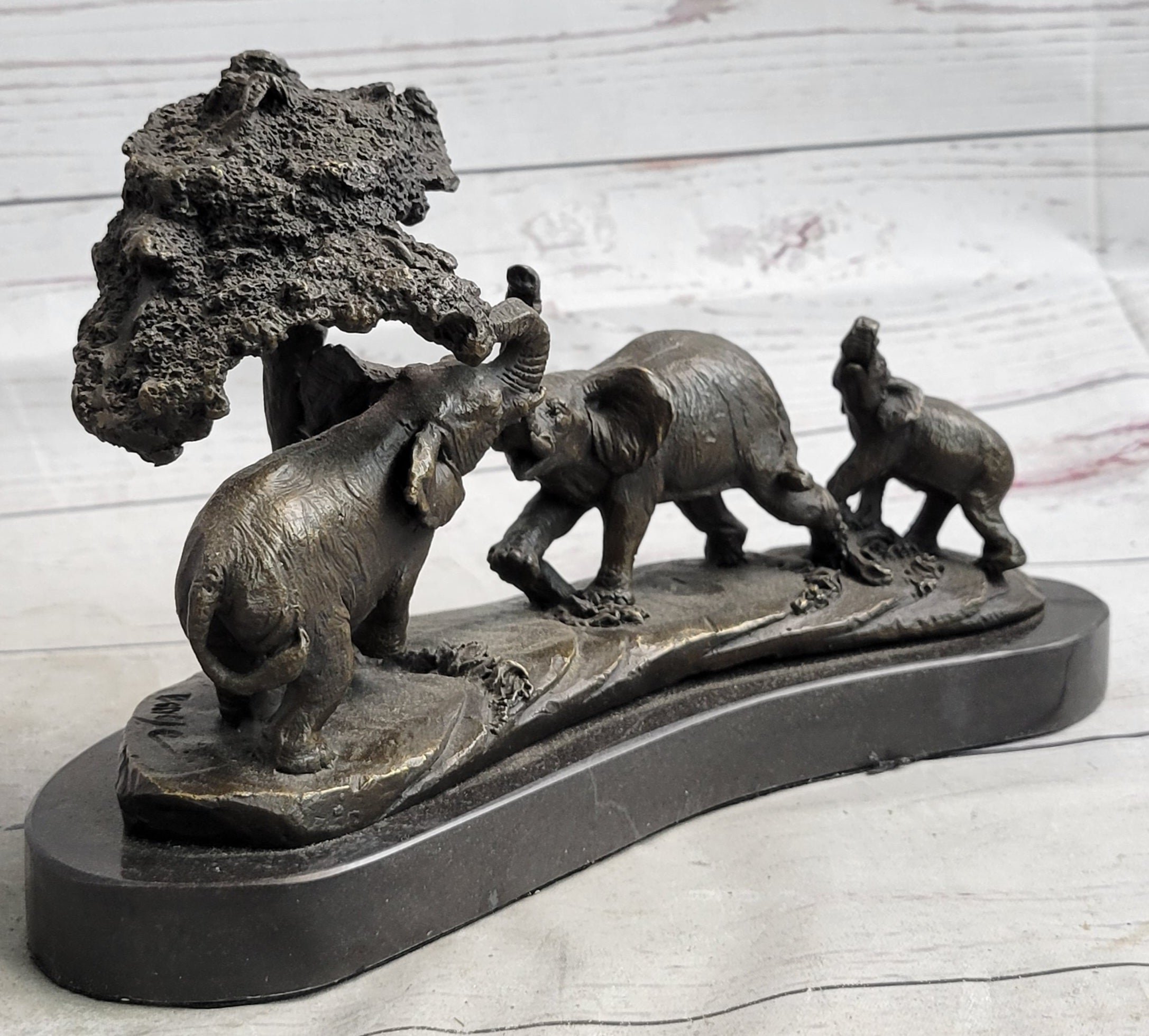 Elephant Family on African Savannah Bronze Metal Sculpture