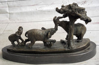 Elephant Family on African Savannah Bronze Metal Sculpture