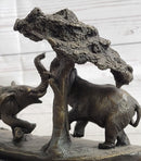 Elephant Family on African Savannah Bronze Metal Sculpture