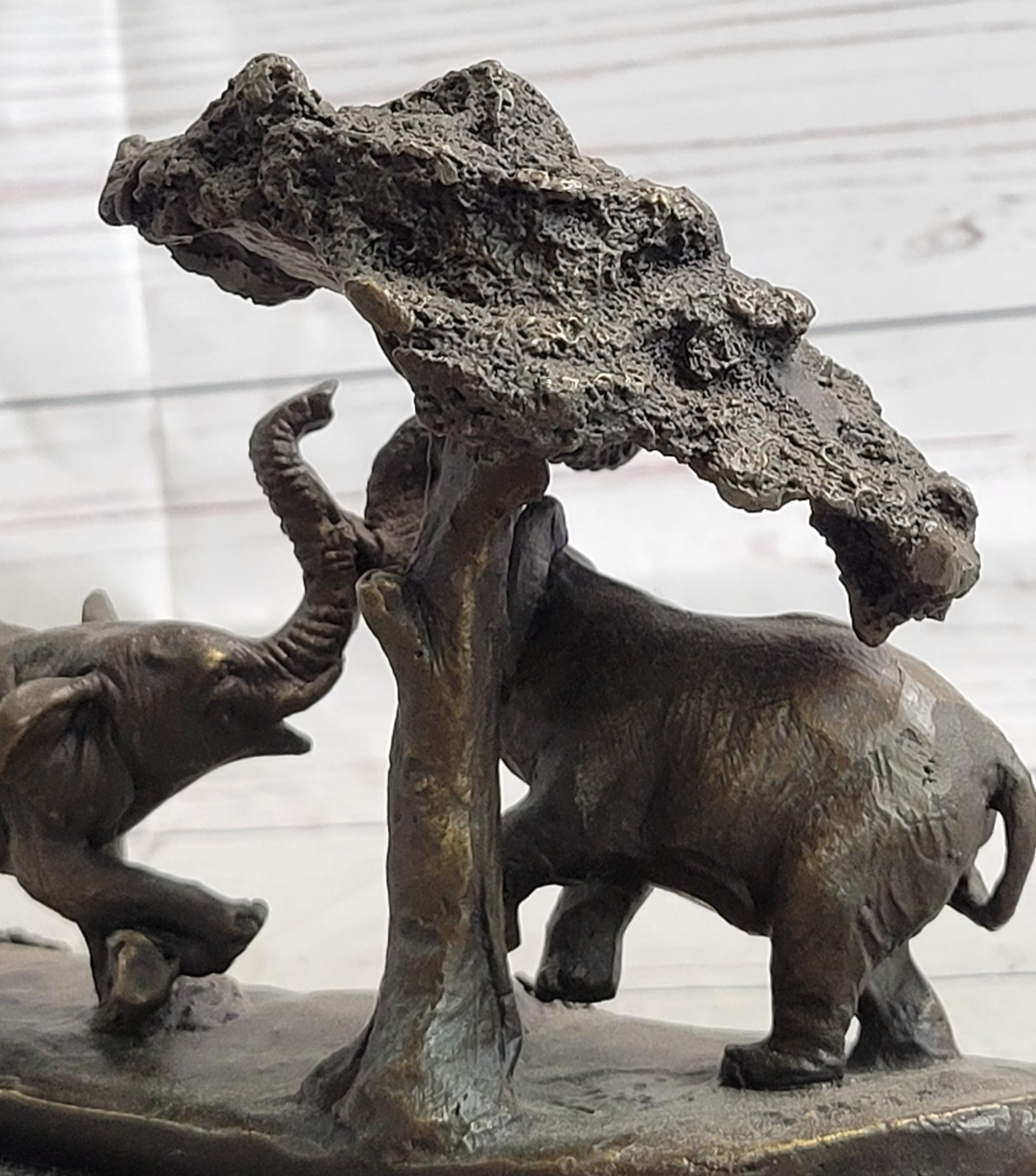 Elephant Family on African Savannah Bronze Metal Sculpture