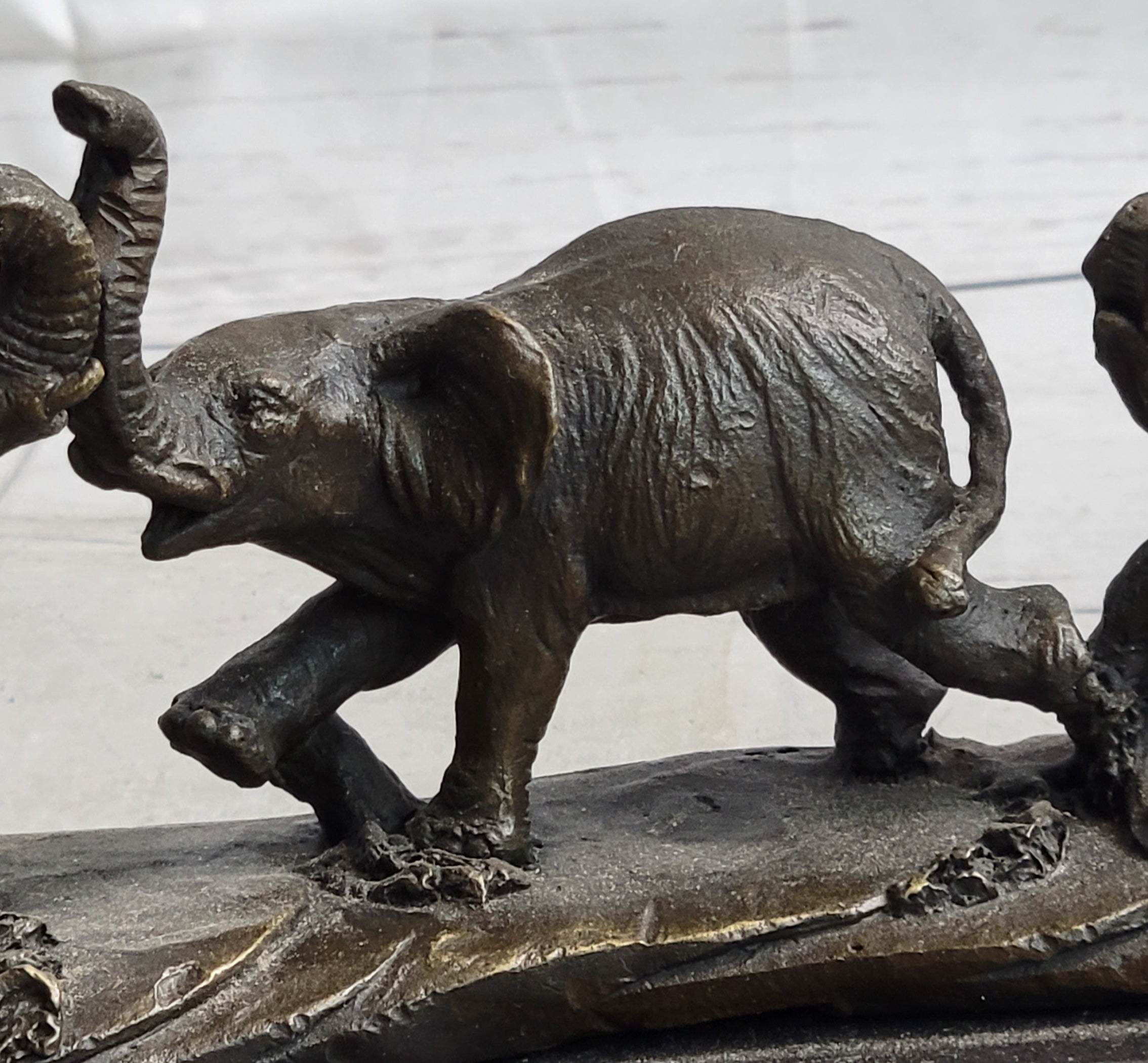 Elephant Family on African Savannah Bronze Metal Sculpture