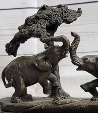 Elephant Family on African Savannah Bronze Metal Sculpture