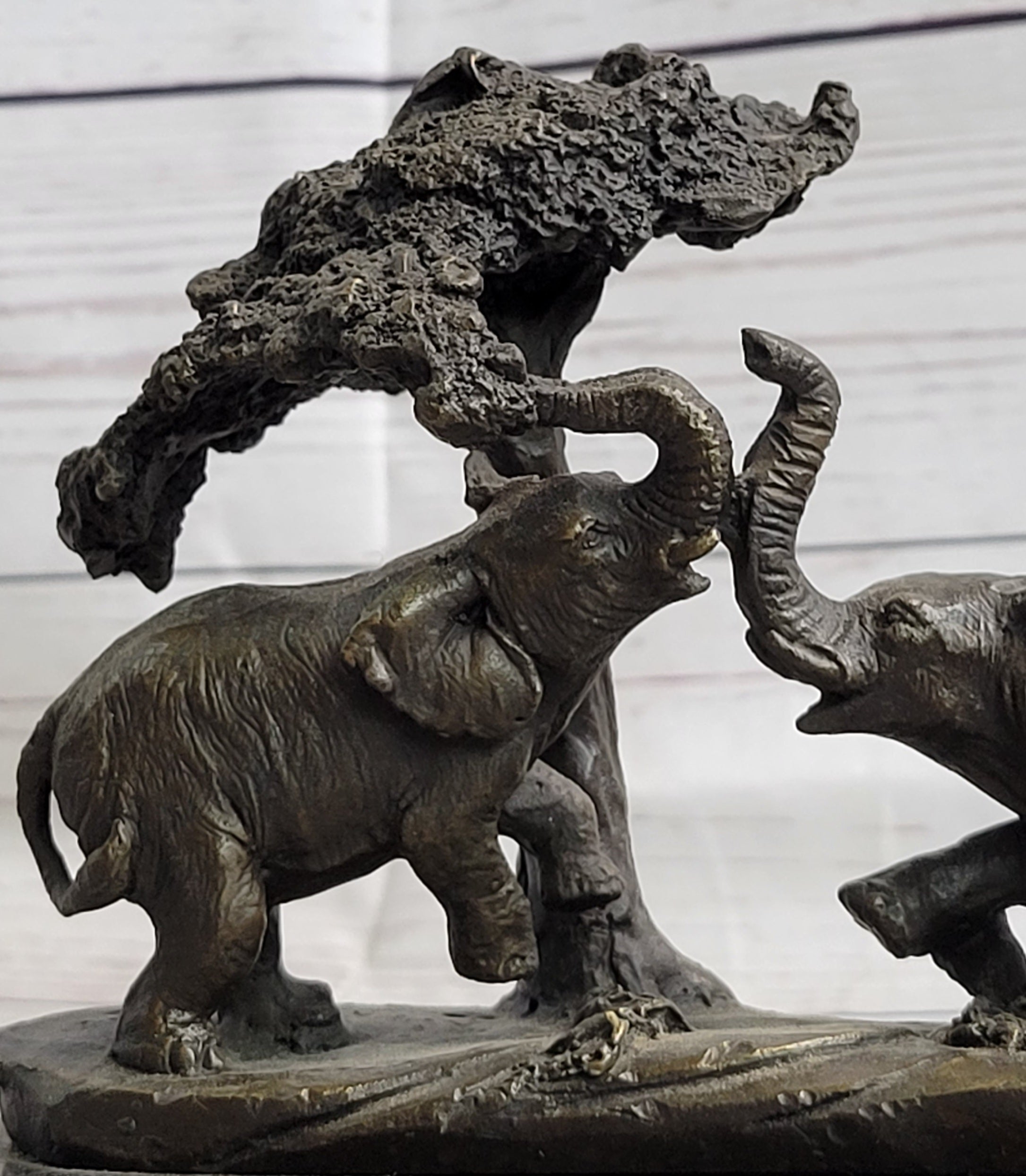 Elephant Family on African Savannah Bronze Metal Sculpture
