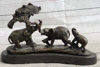 Elephant Family on African Savannah Bronze Metal Sculpture