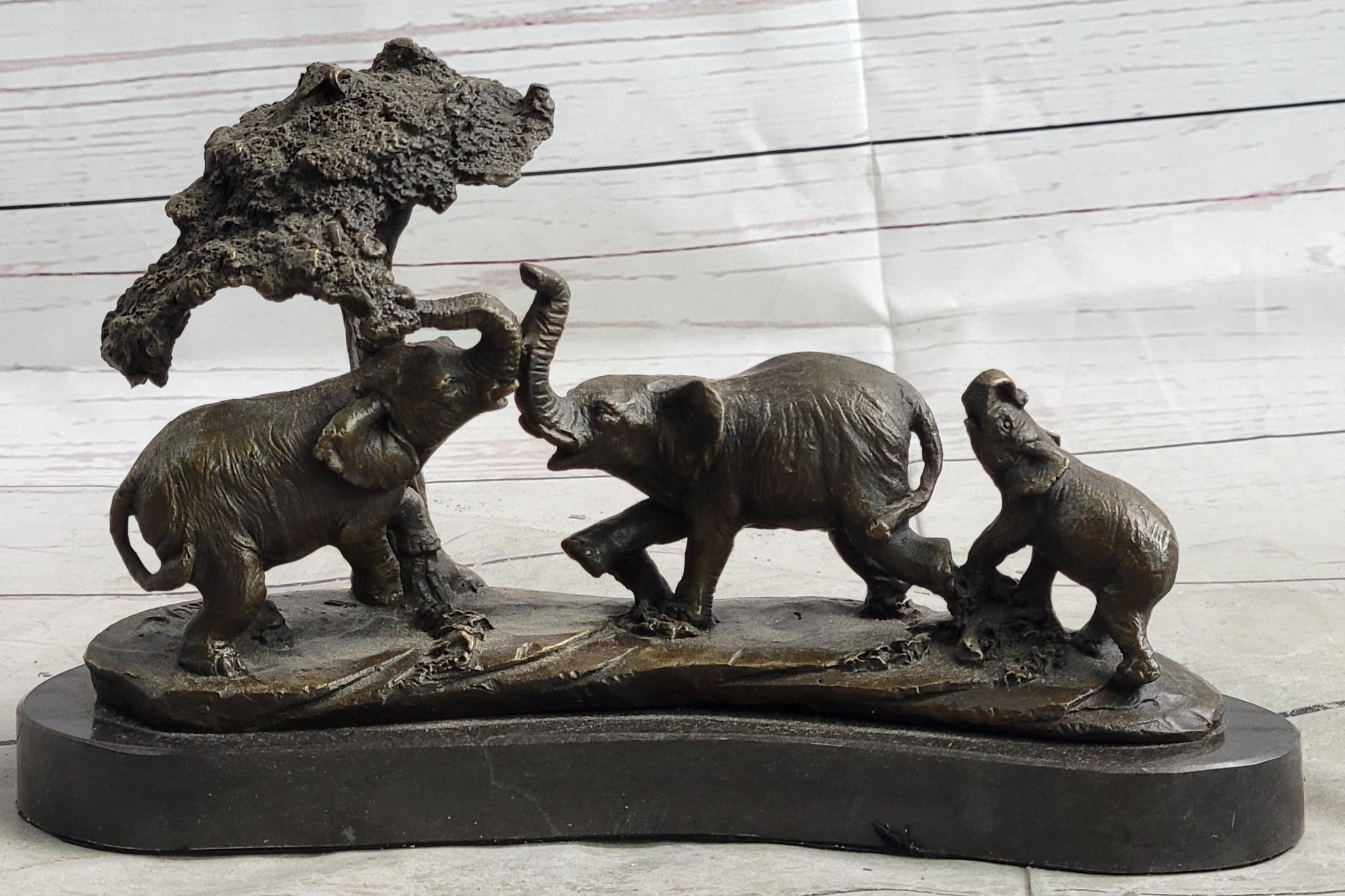 Elephant Family on African Savannah Bronze Metal Sculpture