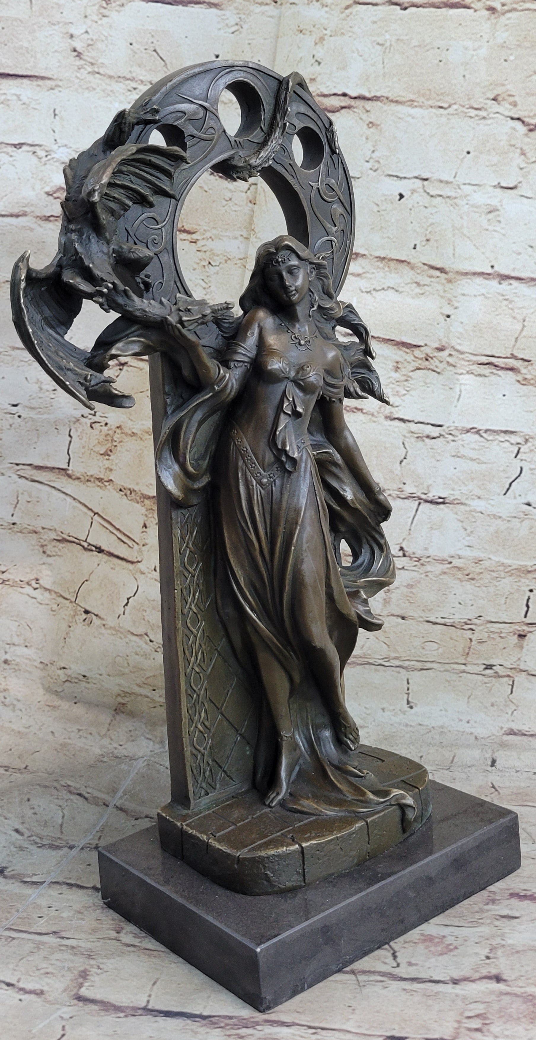 Celtic Dragon Lady Bronze Sculpture - Fantasy Art