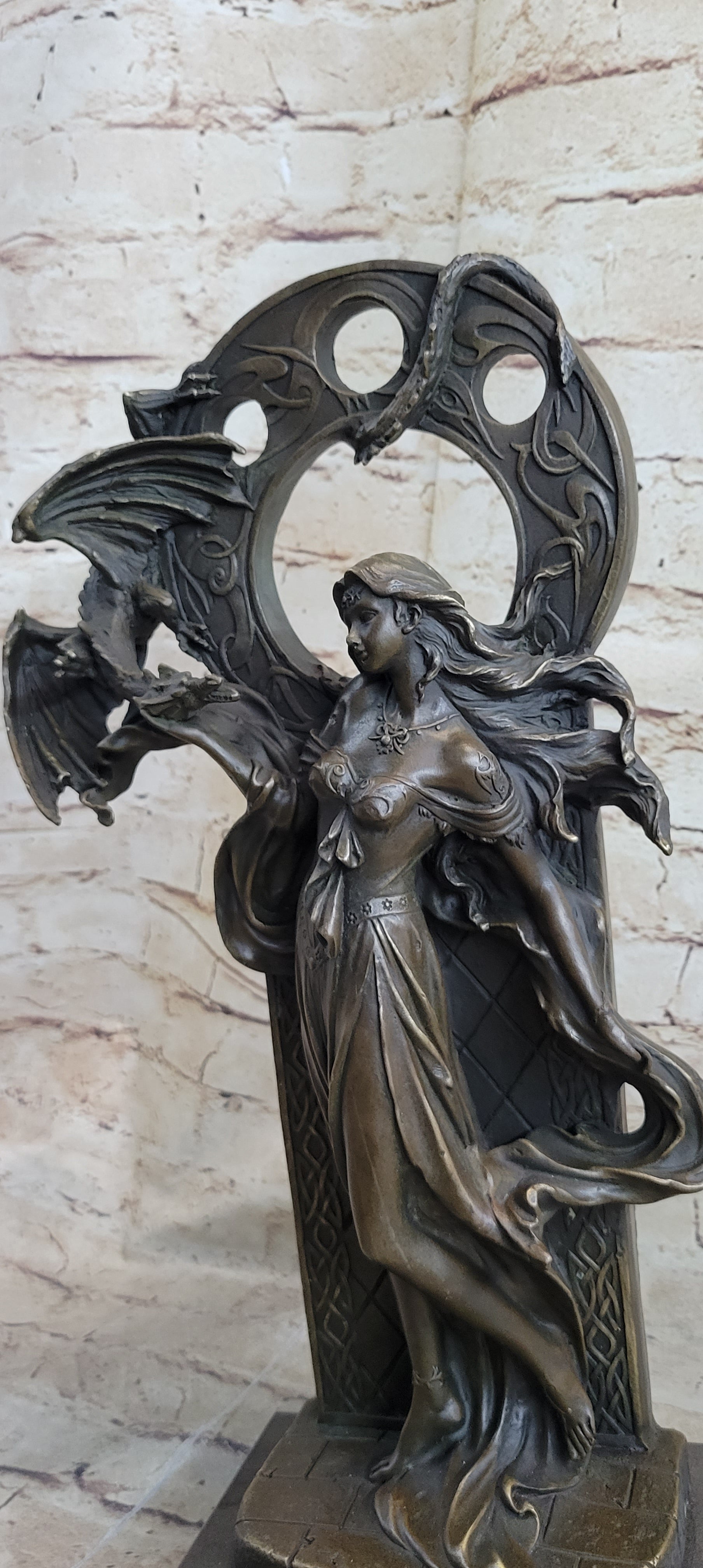 Celtic Dragon Lady Bronze Sculpture - Fantasy Art