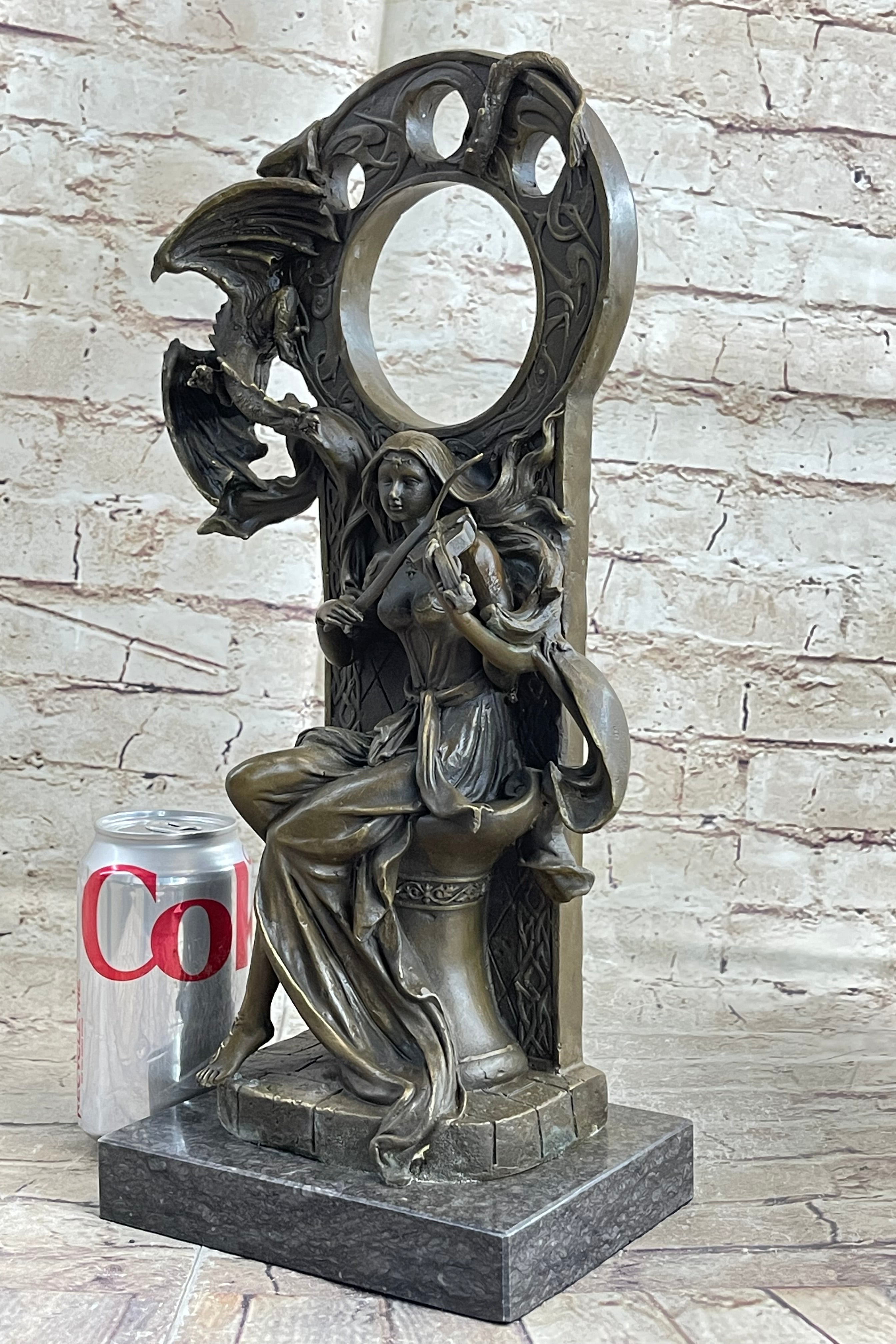 Dragon Girl Playing Violin - Bronze Sculpture Fantasy Art