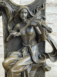 Dragon Girl Playing Violin - Bronze Sculpture Fantasy Art