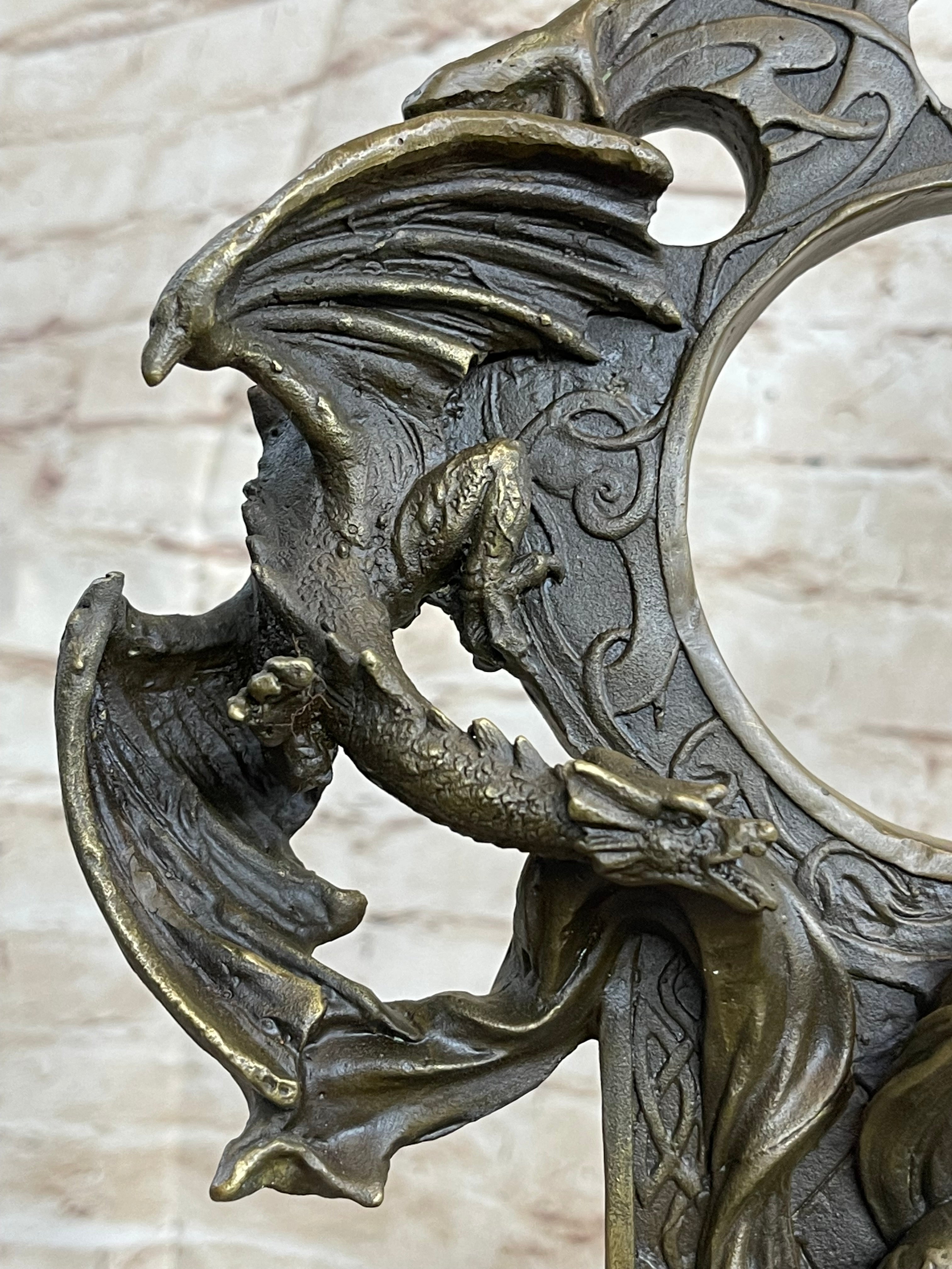 Dragon Girl Playing Violin - Bronze Sculpture Fantasy Art