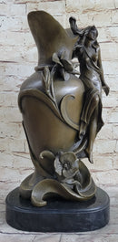 Signed Hot Cast Kassin Semi Nude Nymph Floating Bronze Sculpture